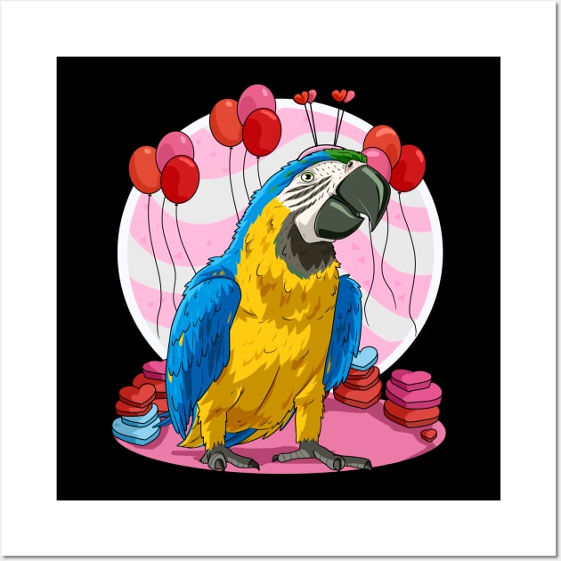 Blue and Yellow Macaw Valentines Day Parrot Bird Wall Art by Noseking